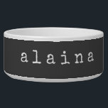 Simple Minimalist Name Design in Black Custom Bowl<br><div class="desc">This stylish custom pet bowl features a simple minimalist design of your name in a retro typewriter font in white on a black background. Great gift idea!</div>