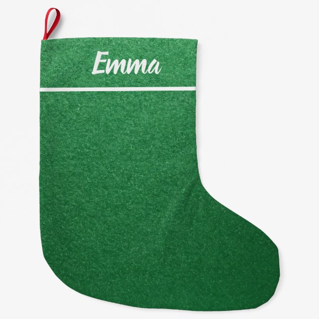 Simple Minimalist Name Script Green Large Christmas Stocking (Front)