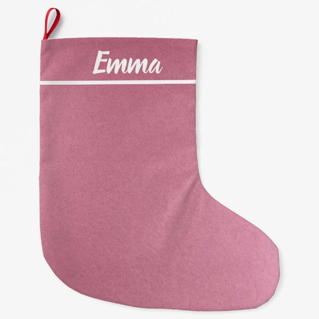 Simple Minimalist Name Script Pink Large Christmas Stocking (Front)