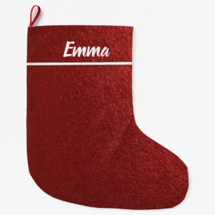 Simple Minimalist Name Script Red Large Christmas Stocking