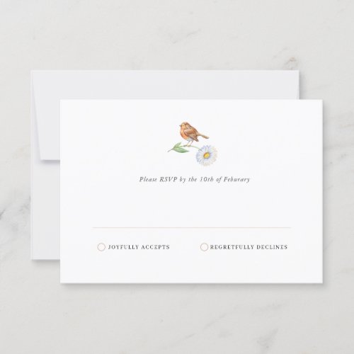 Simple Minimalist Nature Bird Daisy RSVP card