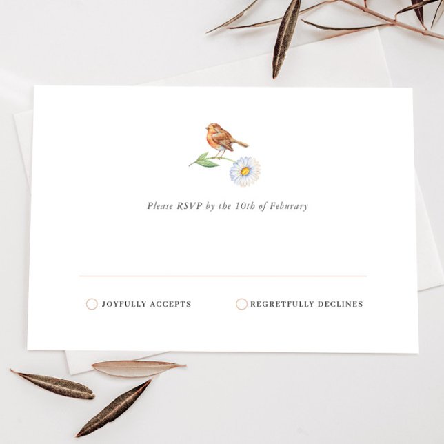 Simple Minimalist Nature Bird Daisy RSVP card (Creator Uploaded)