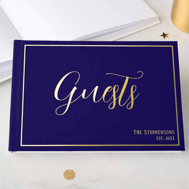 Simple Minimalist Navy Blue Formal Gold Foil Guest Book (Creator Uploaded)