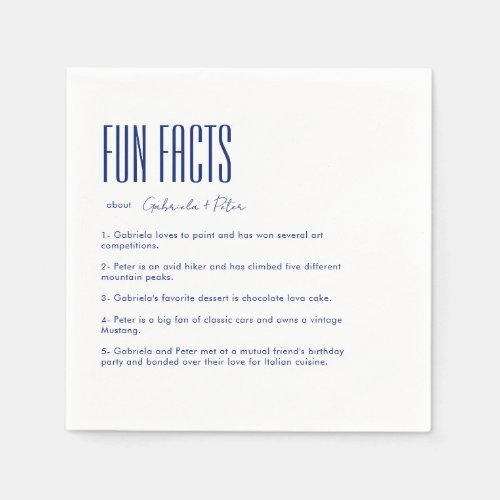 Simple Minimalist Navy Blue Fun Facts Wedding Napkins