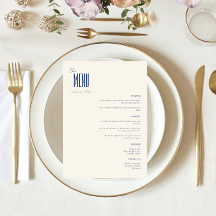Simple Minimalist Navy Blue Modern Wedding Menu