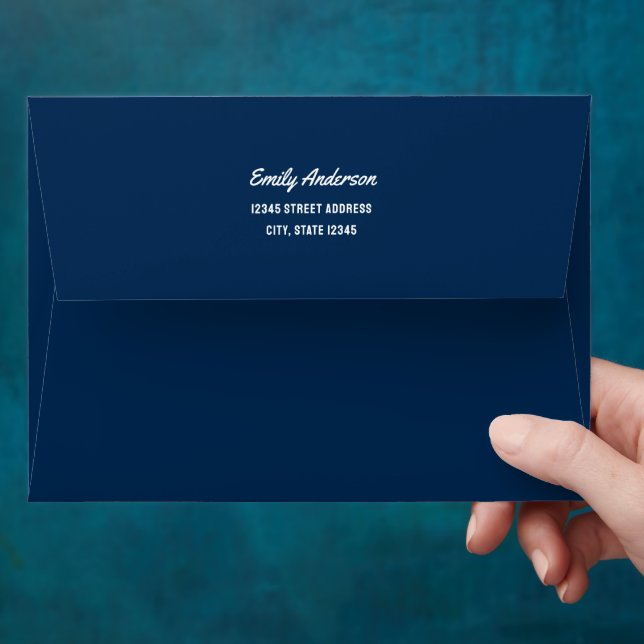 Simple Minimalist Navy Blue Return Address Envelope (Hand)