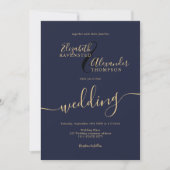 Simple minimalist navy blue script chic wedding invitation | Zazzle