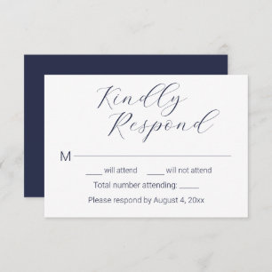 Simple Minimalist Navy Blue Wedding Response Card