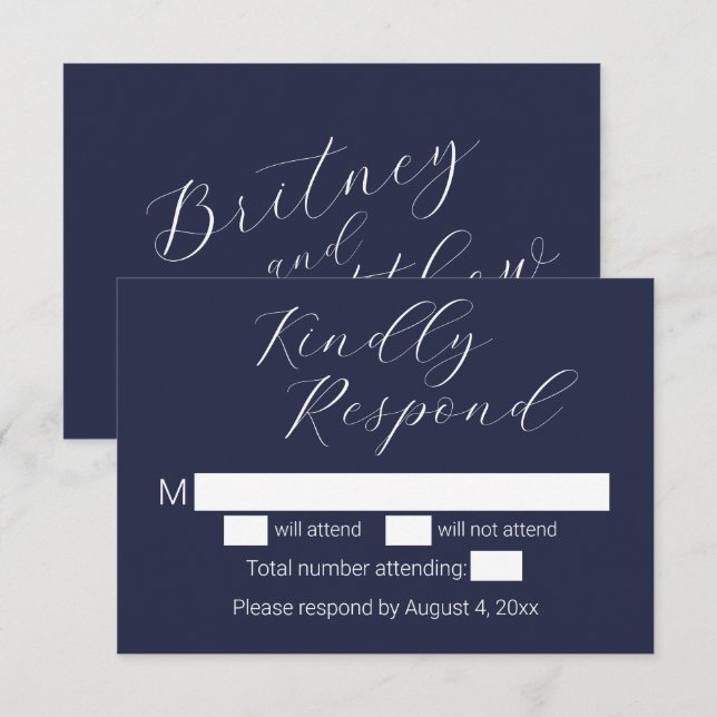 Simple Minimalist Navy Blue Wedding Thank You Card (Front/Back)