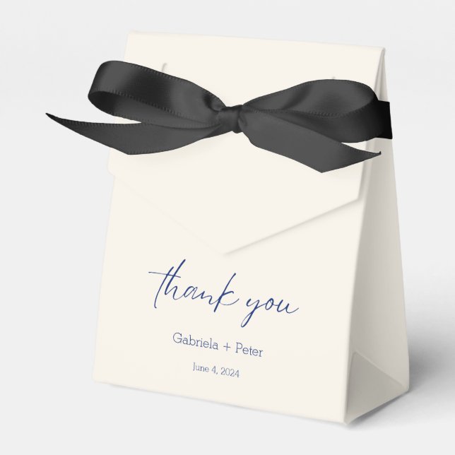 Simple Minimalist Navy Blue Wedding Thank You Favor Boxes (Front Side)