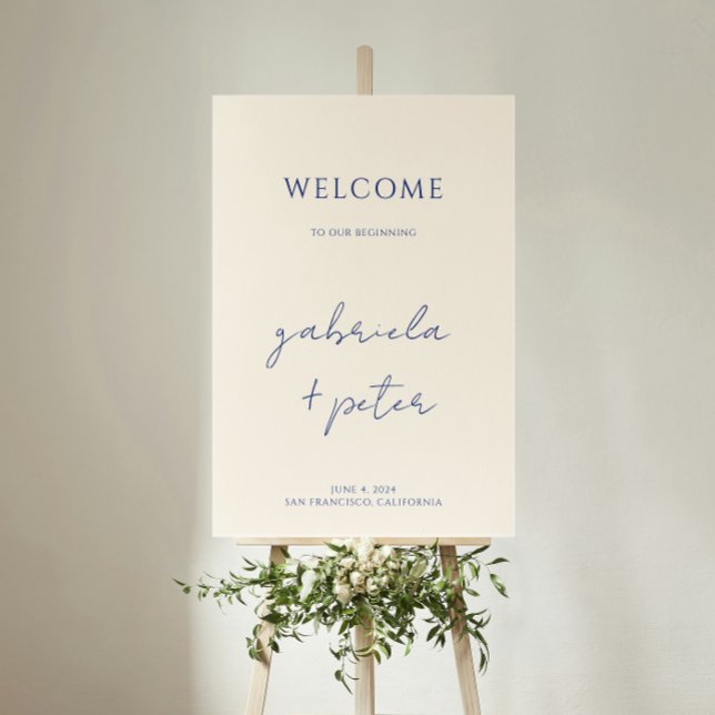 Simple Minimalist Navy Blue Wedding Welcome Foam Board (Creator Uploaded)