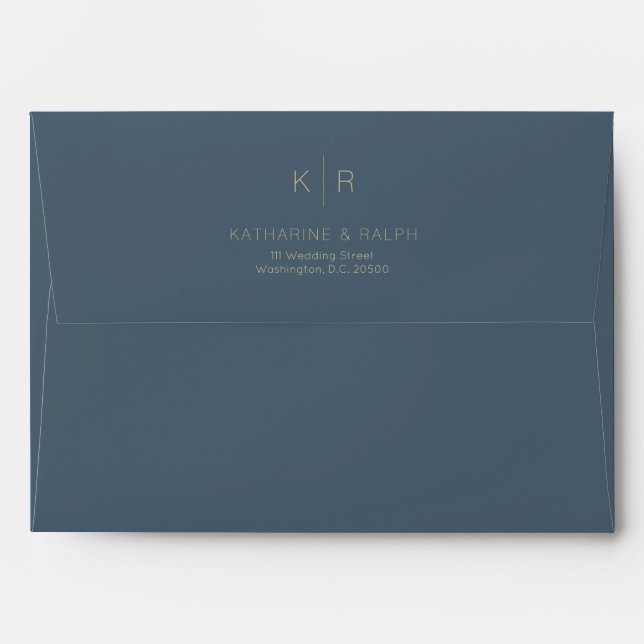 Simple Minimalist Navy Monogram Wedding Envelope (Back (Top Flap))