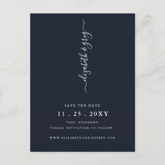 Simple Minimalist Navy Save The Date Announcement Postcard