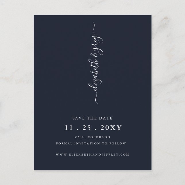 Simple Minimalist Navy Save The Date   Announcement Postcard (Front)
