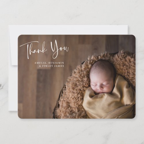 Simple Minimalist Newborn Baby Photo Horizontal Th Thank You Card