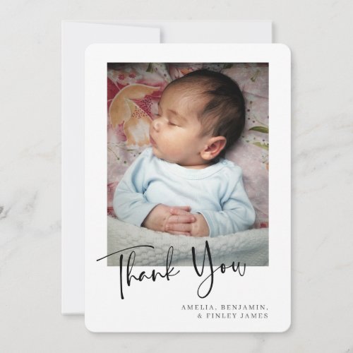 Simple Minimalist Newborn Baby Photo  Thank You Card