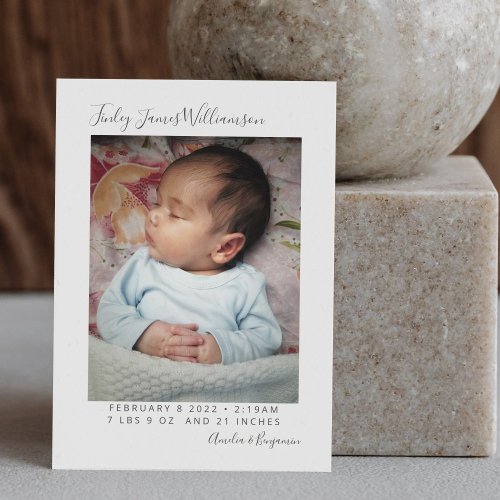 Simple Minimalist Newborn Photo Stats Birth Announcement