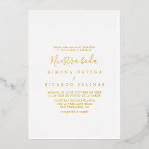 Simple Minimalist Nuestra Boda Wedding Foil Invitation