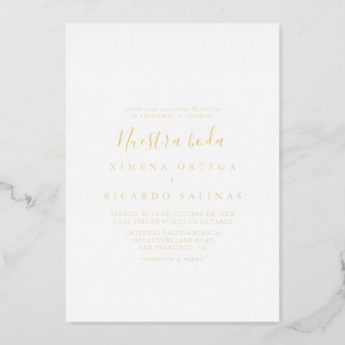 Simple Minimalist Nuestra Boda Wedding  Foil Invitation