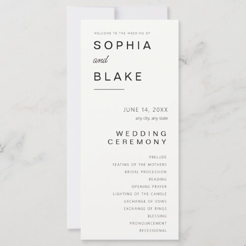 Simple Minimalist Off White Wedding Program
