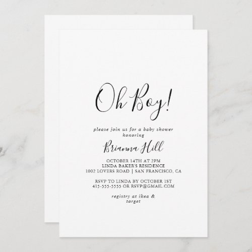 Simple Minimalist Oh Boy Baby Shower Invitation