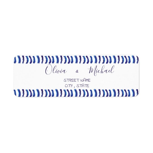 Simple Minimalist Oil Paint Blue Lines Address Label (Front)