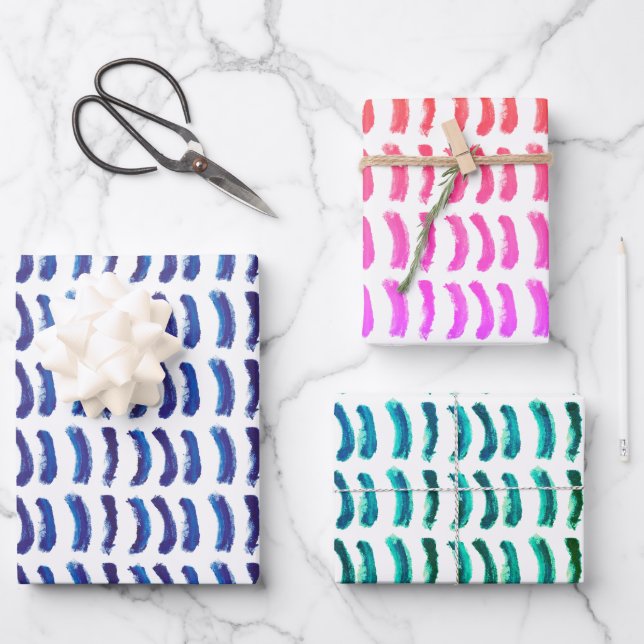 Simple Minimalist Oil Paint Blue Lines Wrapping Paper Sheets (Front)