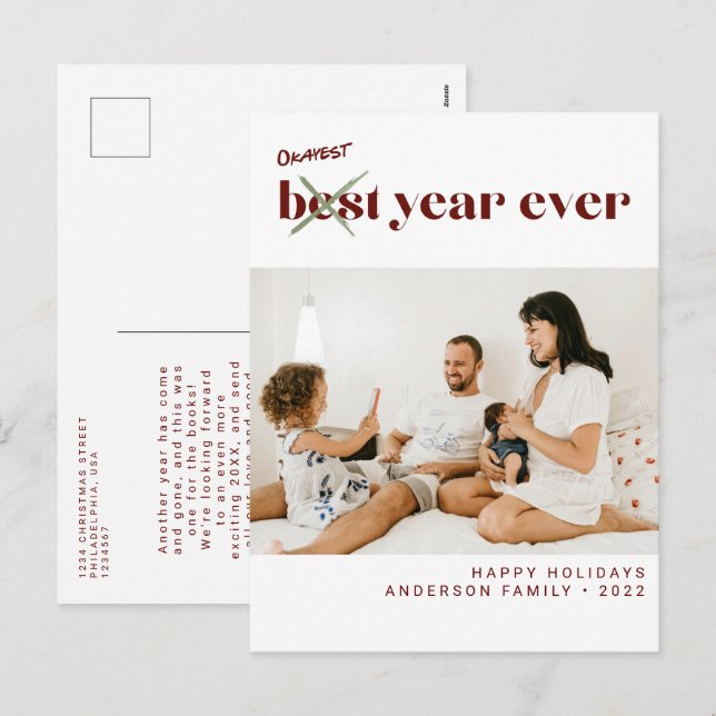 Simple Minimalist Okayest Year Ever Photo Holiday Postcard (Front/Back)