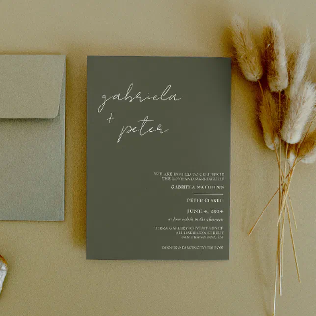 Simple Minimalist Olive Green Modern Wedding Invitation | Zazzle