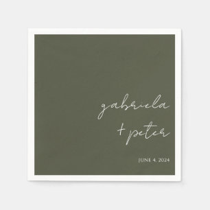 Simple Minimalist Olive Green Modern Wedding Napkins