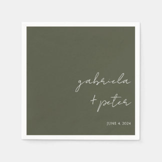 Simple Minimalist Olive Green Modern Wedding Napkins