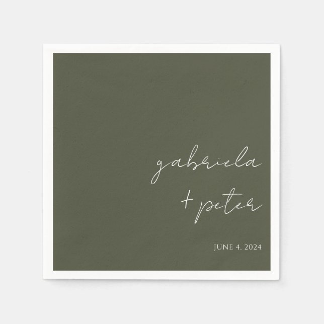 Simple Minimalist Olive Green Modern Wedding Napkins (Front)
