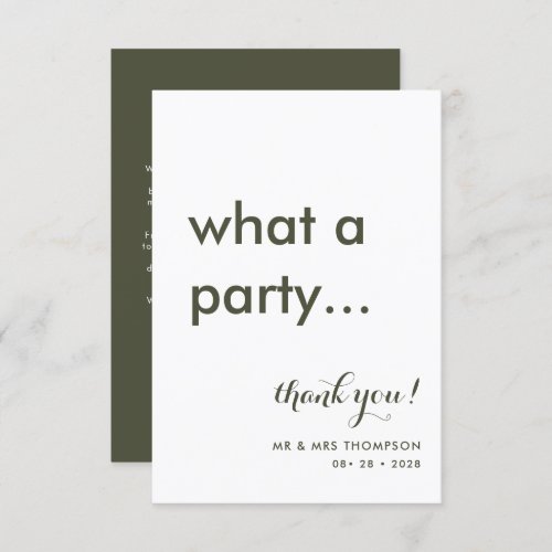 Simple Minimalist Olive Green Wedding Thank You Card