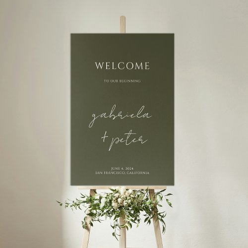 Simple Minimalist Olive Green Wedding Welcome Foam Board