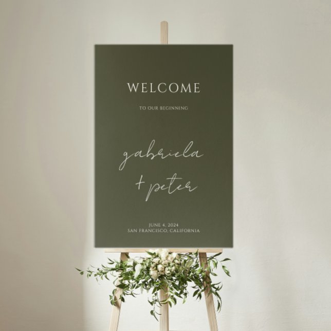 Simple Minimalist Olive Green Wedding Welcome Foam Board (Creator Uploaded)