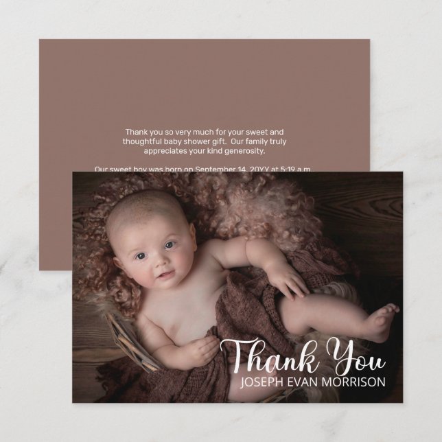 Simple Minimalist One Photo Baby Shower Thank You (Front/Back)