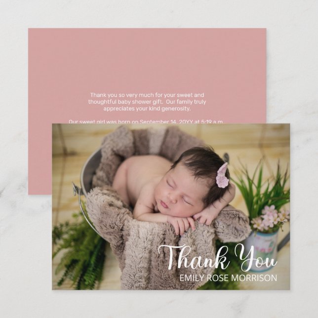 Simple Minimalist One Photo Baby Shower Thank You (Front/Back)