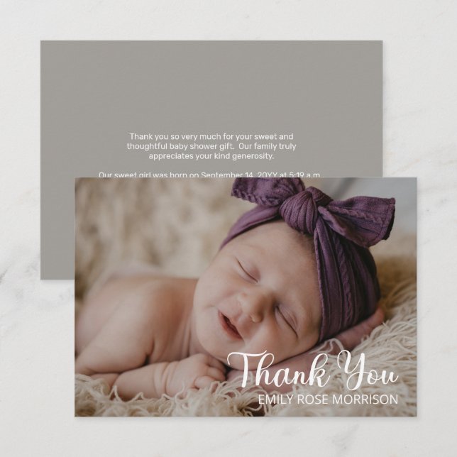 Simple Minimalist One Photo Baby Shower Thank You (Front/Back)