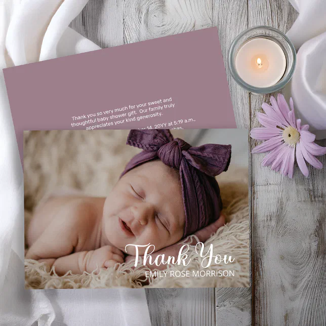 Simple Minimalist One Photo Baby Shower Thank You Card | Zazzle