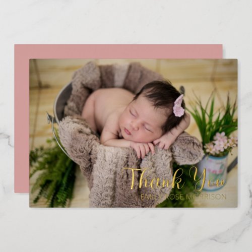 Simple Minimalist One Photo Baby Shower Thank You Foil Holiday Card