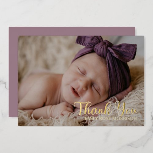 Simple Minimalist One Photo Baby Shower Thank You Foil Holiday Card