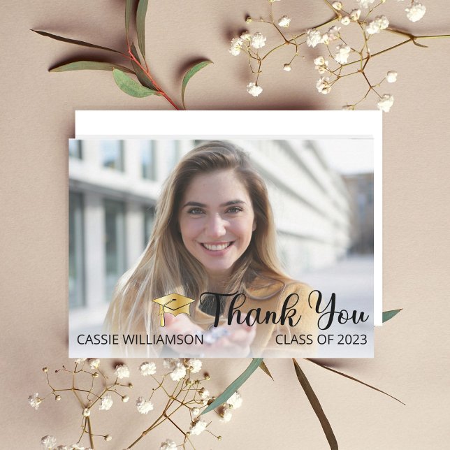 Simple Minimalist One Photo Graduation Thank You Card (Creator Uploaded)