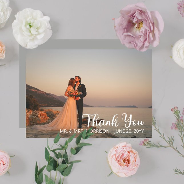 Simple Minimalist One Photo Wedding Thank You Card (Creator Uploaded)