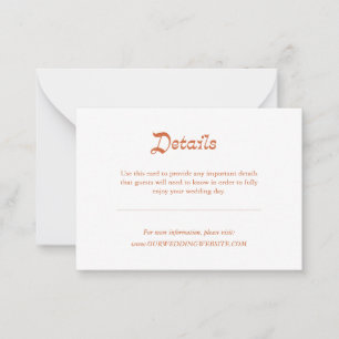 Simple Minimalist Orange Autumn Wedding Details  Note Card
