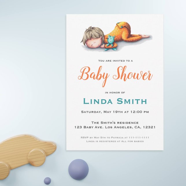 Simple Minimalist Orange Baby Sleeping Party Invitation (Creator Uploaded)