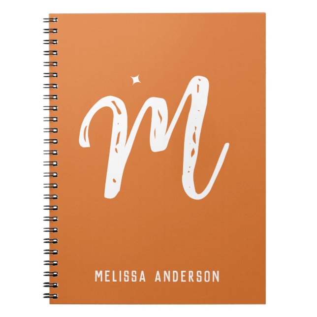 Simple Minimalist Orange Brown Monogram Name Notebook (Front)