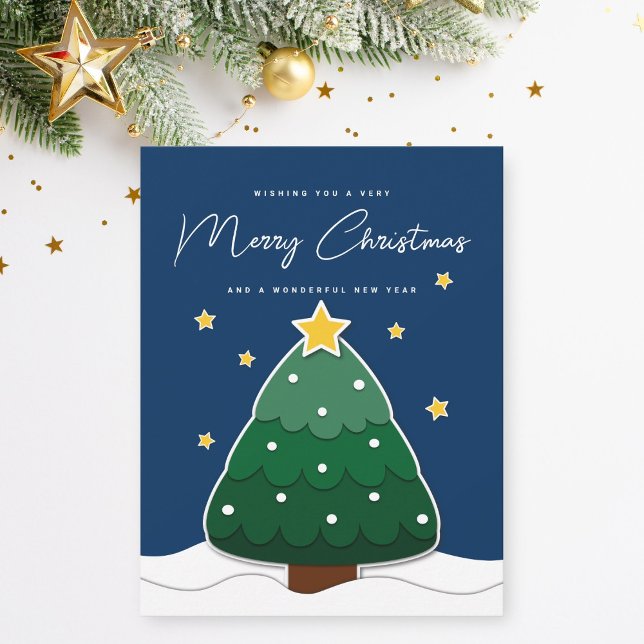Simple Minimalist Papercut Christmas Tree & Stars Holiday Card (Creator Uploaded)