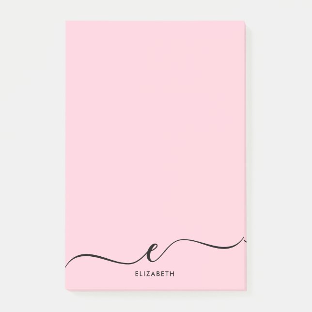 Simple Minimalist Pastel Pink Custom Name Monogram Post-it Notes (Front)