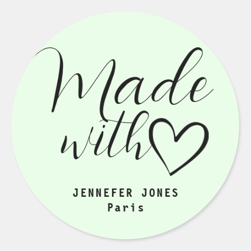 Simple Minimalist Pastel Teal Made With Love Heart Classic Round Sticker