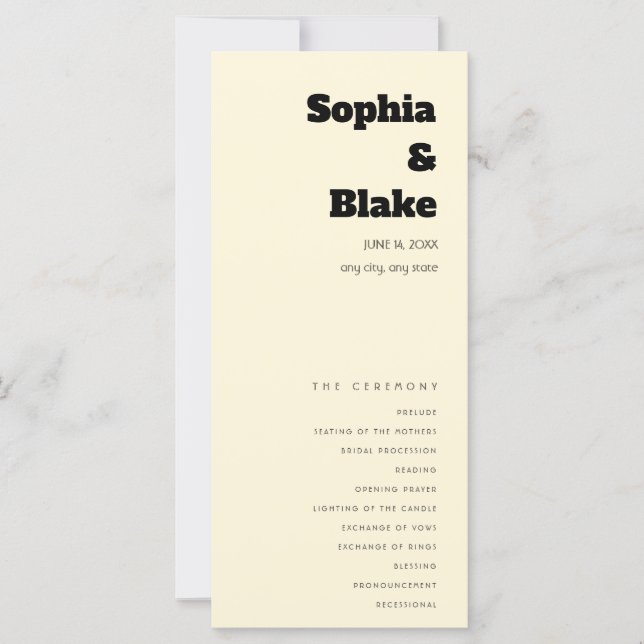 Simple Minimalist Pastel Yellow Wedding Program (Front)